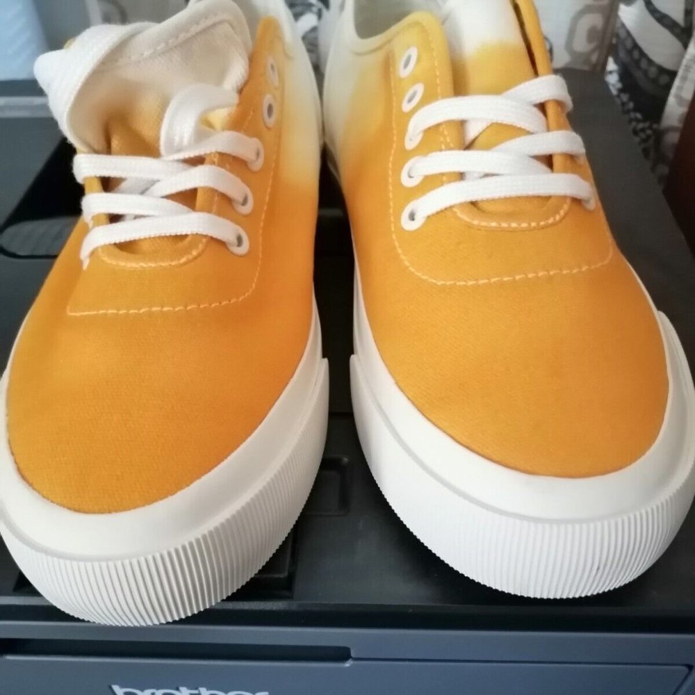 New EVERLANE The Forever Sneaker Gold Dip-Dye White Canvas Women Size 8